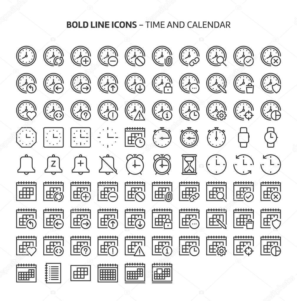 Time and Calendar, bold line icons