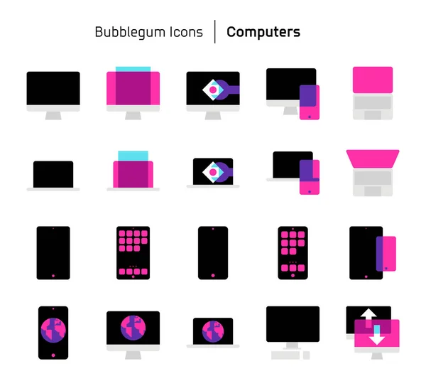 Komputery Gumy Żucia Ikony Ilustracje Wektor Kolorowe Pikseli Pliki Idealne — Wektor stockowy