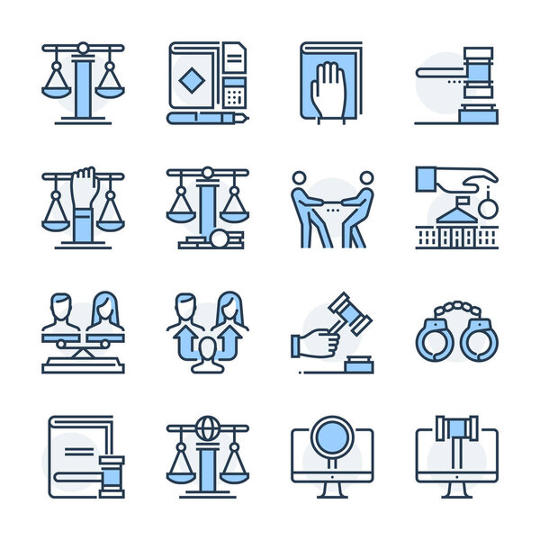 Law theme icon set. The set is vector, colored and created on 64x64 grids.