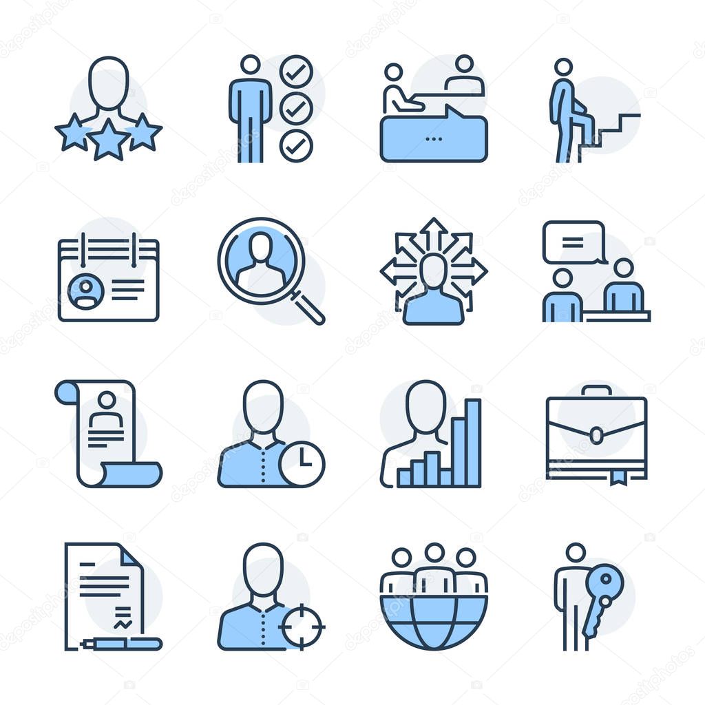 Recruitment theme icon set. The set is vector, colored and created on 64x64 grids.
