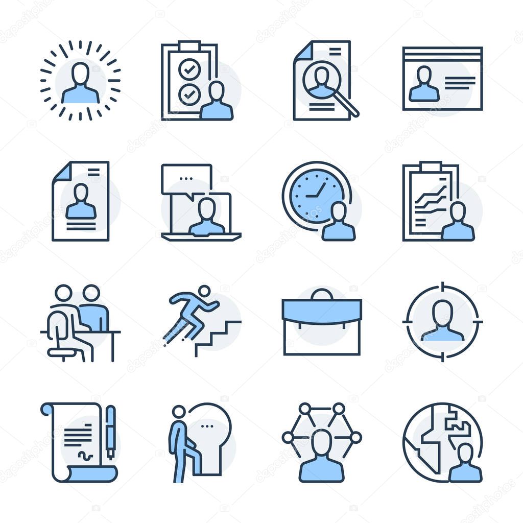 Recruitment theme icon set. The set is vector, colored and created on 64x64 grids.