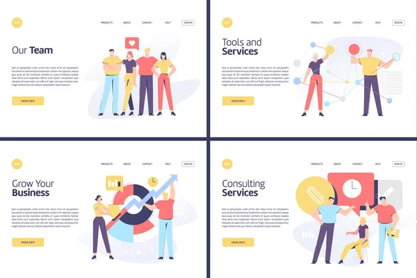 Business Related Business Growth Services Theme Vecector Illustration Set Concept — Image vectorielle