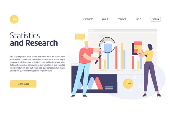 业务相关 统计和研究主题向量插图概念 适用于移动应用和网站开发 — 图库矢量图片