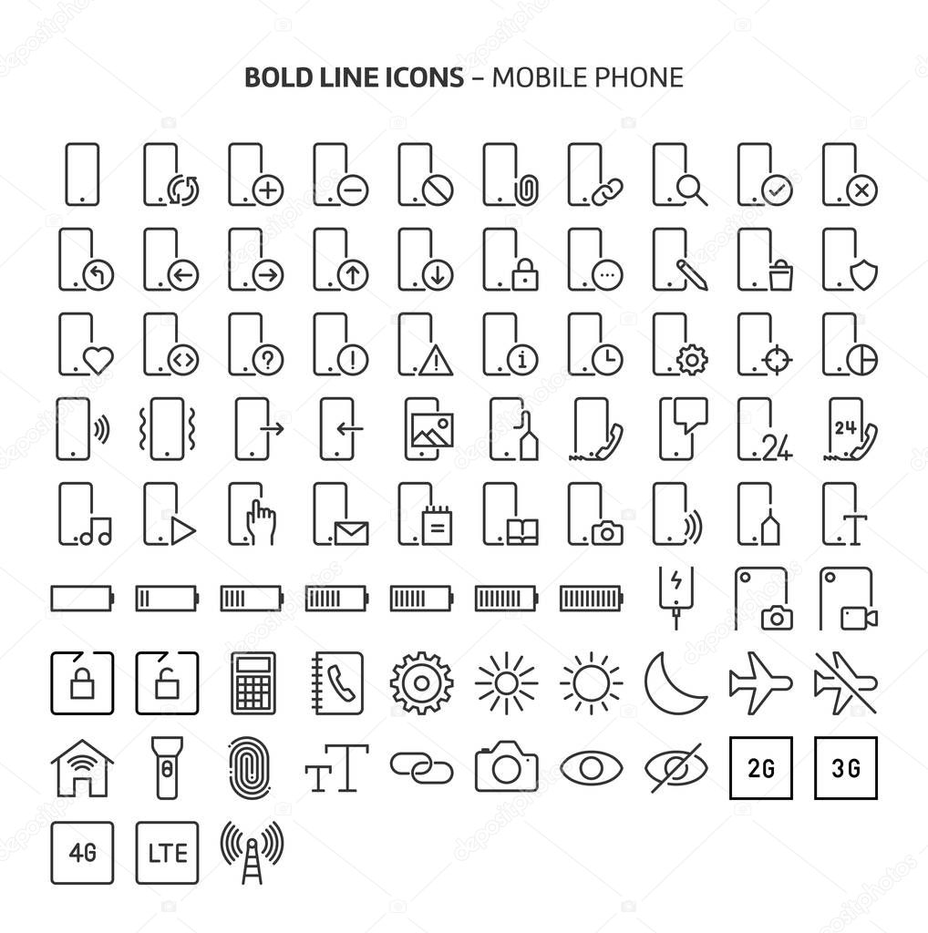 Mobile phone, bold line icons. The illustrations are a vector, editable stroke, 48x48 pixel perfect files. Crafted with precision and eye for quality.