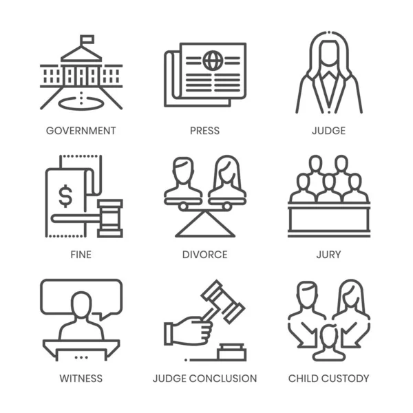 Law Fields Related Square Line Vector Icon Set Applications Website — Stock Vector