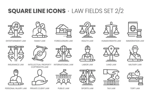 Campos Legales Relacionados Conjunto Iconos Vectores Línea Cuadrada Para Aplicaciones — Archivo Imágenes Vectoriales