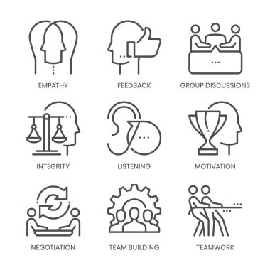 İletişim becerileri ile ilgili, uygulamalar ve web sitesi geliştirme için kare çizgi vektör simgesi ayarlayın. Simge seti 64x64 ızgaraile pixelperfect olduğunu. Kalite için hassasiyet ve göz ile hazırlanmış.