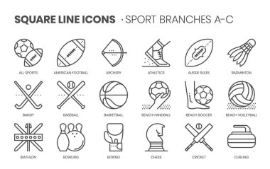 Spor dalları ilgili, kare çizgi vektör simge uygulamaları ve Web sitesi geliştirme için ayarlanır. Simge set pixelperfect 64x64 ızgara ile. Kalite için hassas ve göz ile hazırlanmış.