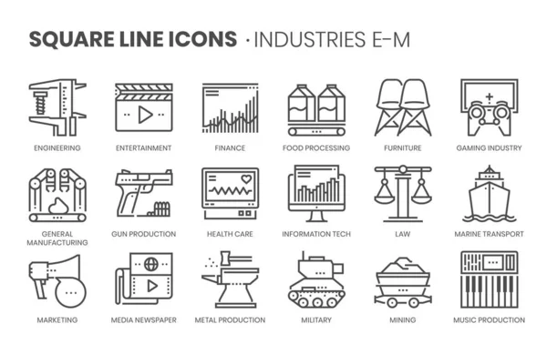 Industries Gerelateerde Vierkante Lijn Vector Icon Set Voor Toepassingen Website — Stockvector