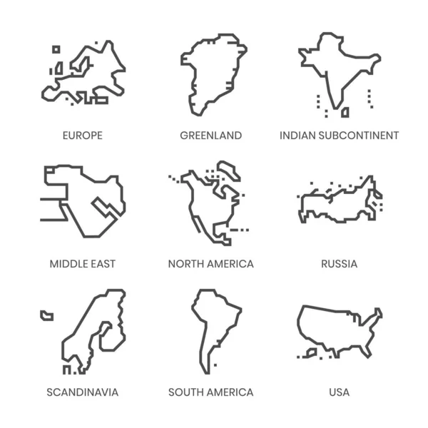 World Regions Related Square Line Vector Icon Set Application Website - Stok Vektor