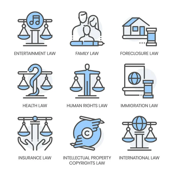 Campos Relacionados Con Ley Línea Cuadrada Icono Vector Color Conjunto — Archivo Imágenes Vectoriales