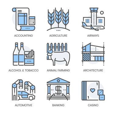 Industry related related, square line  color vector icon set for applications and website development. The icon set is pixelperfect with 64x64 grid. Crafted with precision and eye for quality. clipart