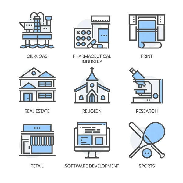 Związane Przemysłem Powiązane Kwadratowy Kolor Linii Wektor Zestaw Ikon Dla — Wektor stockowy
