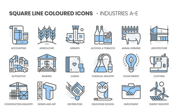 Příbuzná Průmyslová Odvětví Ikona Vektorové Barvy Čtvercových Čar Nastavená Pro — Stockový vektor