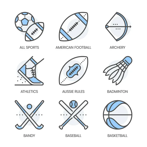 Esportes relacionados, linha quadrada conjunto de ícones vetoriais de cor —  Vetores de Stock