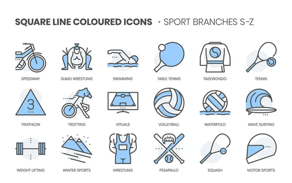 Sports Related Square Line Color Vector Icon Set Applications Website — Stock Vector