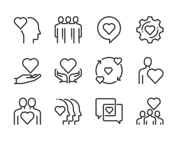 Relación Negrita Conjunto Iconos Línea Conjunto Trata Amor Corazón Amistad — Vector de stock