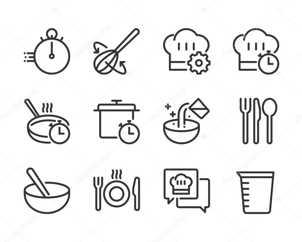 Cooking bold line icon set. The set is about restaurant, cook, recipe, kitchen, bakery, meal, vector, editable stroke, line, outline
