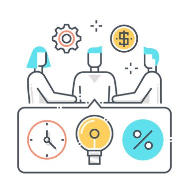 İlgili renk çizgisi vektör simgesi ile toplantı, illüstrasyon. İkonun konusu röportaj, iş, patron, insan kaynakları, iş, çalışan..