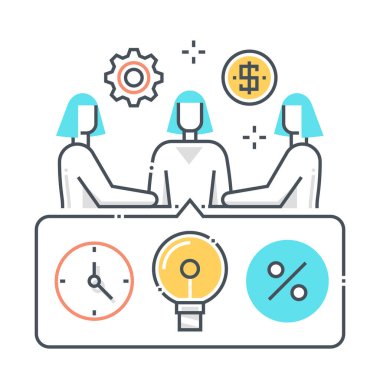 İlgili renk çizgisi vektör simgesi ile toplantı, illüstrasyon. İkonun konusu röportaj, iş, patron, insan kaynakları, iş, çalışan..