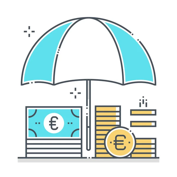Jövedelemvédelmi Kapcsolódó Színes Vonal Vektor Ikon Illusztráció Ikon Bizonyosságról Esernyőről — Stock Vector