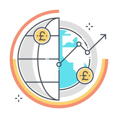 Küresel iş ilişkisi renk çizgisi vektör simgesi, illüstrasyon. İkonun konusu grafikler, küresel gelir, para, kâr, istatistik. Bileşimi sınırsız ölçekte..