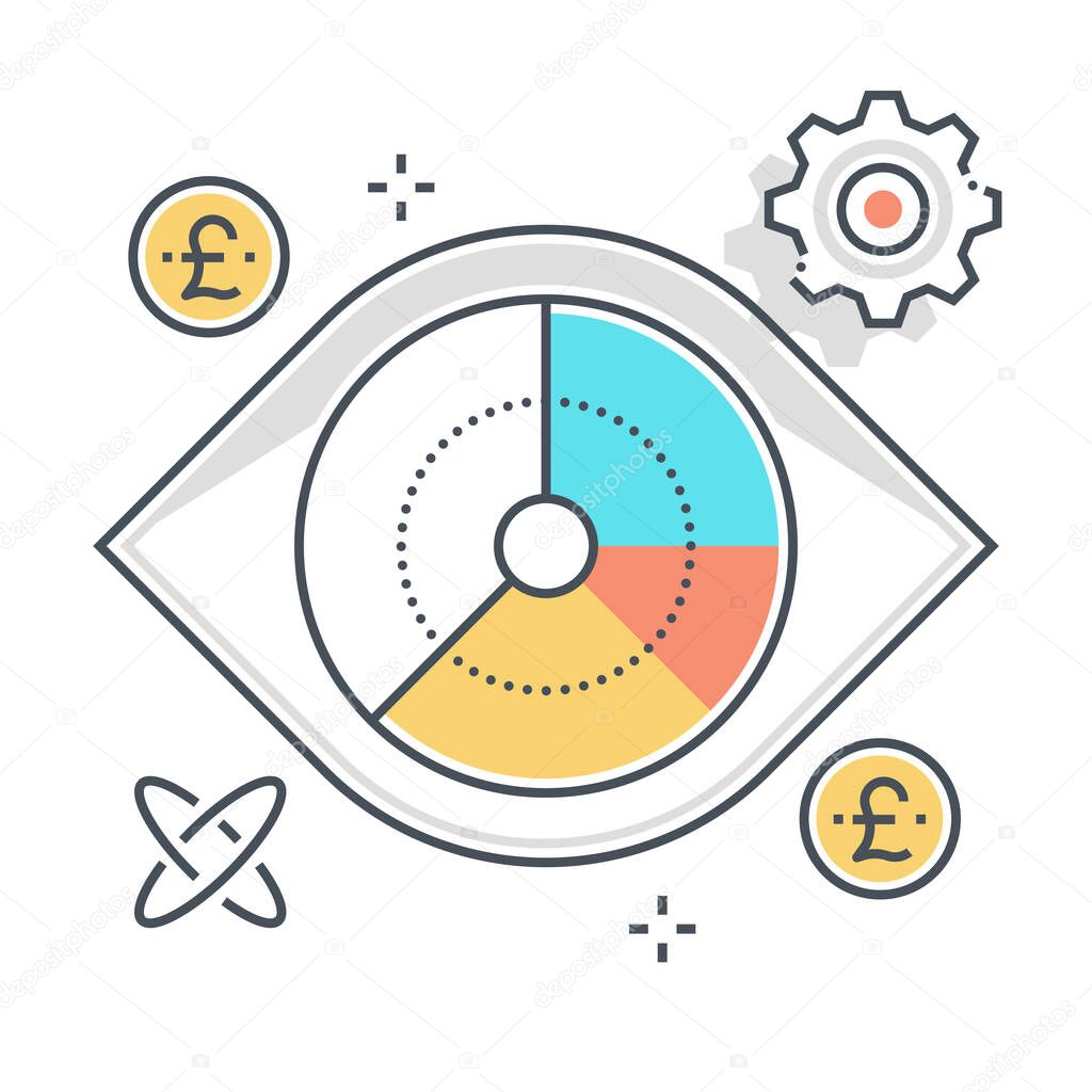 Vision related color line vector icon, illustration. The icon is about marketing, forecast, piechart, foresee, estimate, prediction. The composition is infinitely scalable.