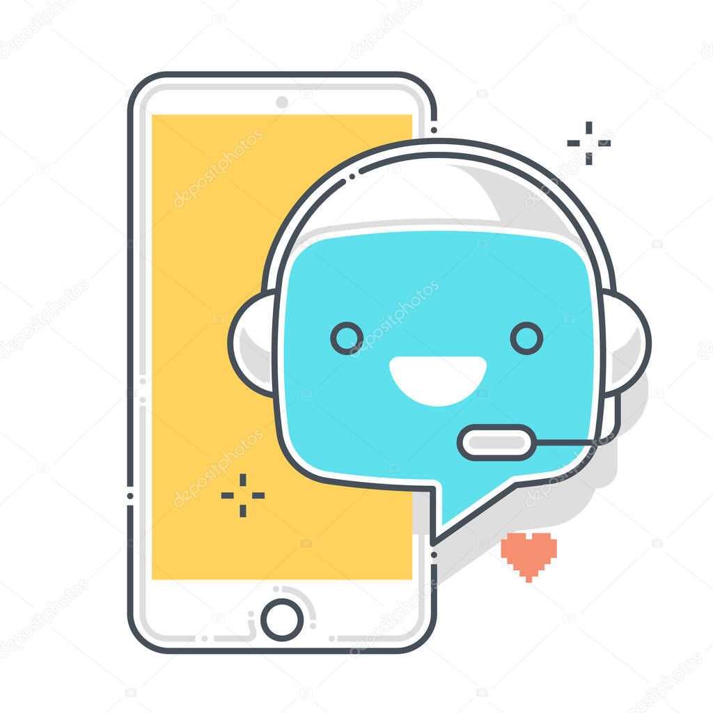 Chat bot related, color line, vector icon, illustration set. The set is about machine learning, artificial Intelligence, commerce, Robotics. The composition is infinitely scalable.