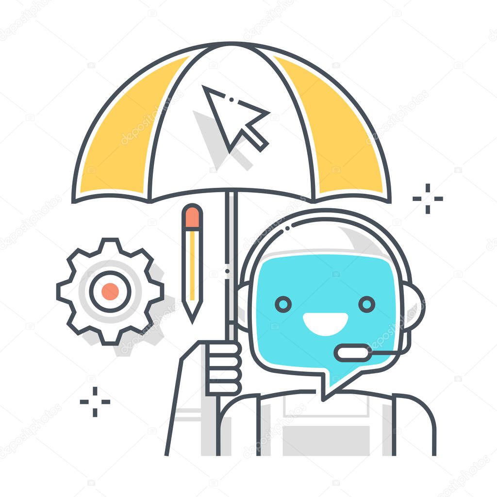 Chat bot related, color line, vector icon, illustration set. The set is about machine learning, artificial Intelligence, commerce, Robotics. The composition is infinitely scalable.