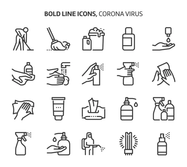 Coronavirus Fett Gezeichnete Symbole Die Illustrationen Sind Ein Vektor Editierbarer — Stockvektor