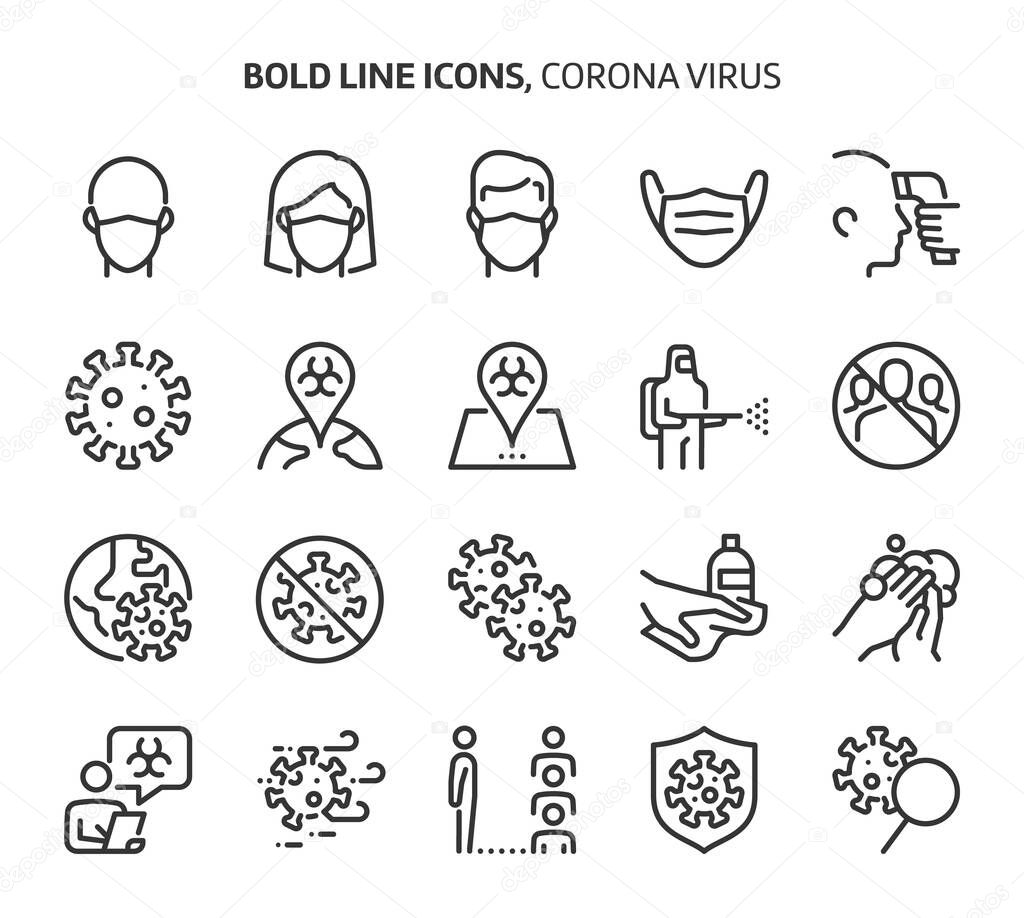 Corona virus, bold line icons. The illustrations are a vector, editable stroke, 48x48 pixel perfect files. Crafted with precision and eye for quality.