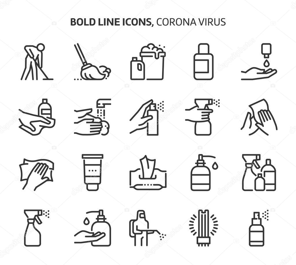 Corona virus, bold line icons. The illustrations are a vector, editable stroke, 48x48 pixel perfect files. Crafted with precision and eye for quality.