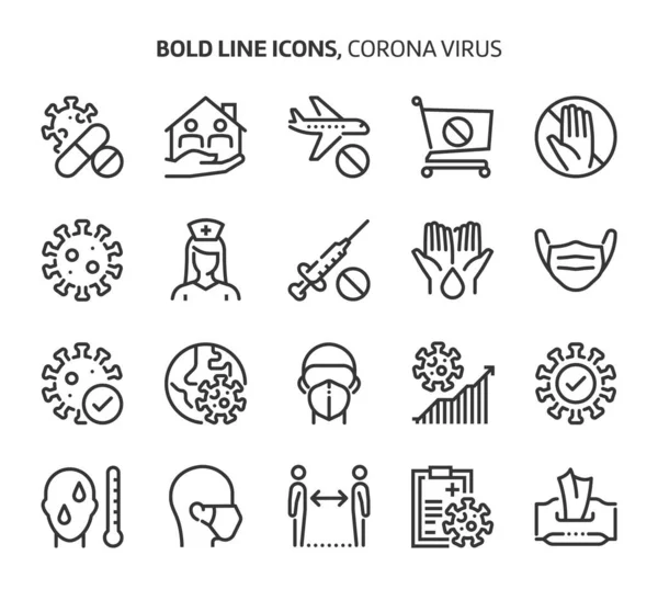 Virus Corona Iconos Línea Audaces Las Ilustraciones Son Vector Carrera — Vector de stock