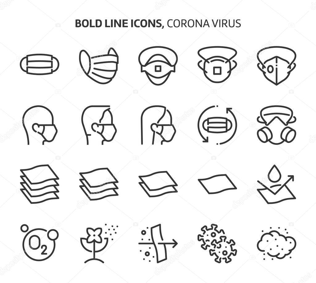 Corona virus, bold line icons. The illustrations are a vector, editable stroke, 48x48 pixel perfect files. Crafted with precision and eye for quality.