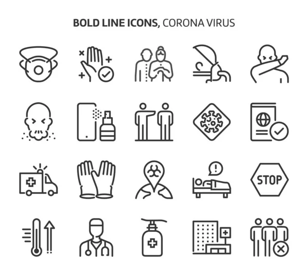 Virus Corona Iconos Línea Audaces Las Ilustraciones Son Vector Carrera — Vector de stock