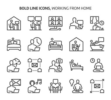 Working from home, bold line icons. The illustrations are a vector, editable stroke, 48x48 pixel perfect files. Crafted with precision and eye for quality. clipart
