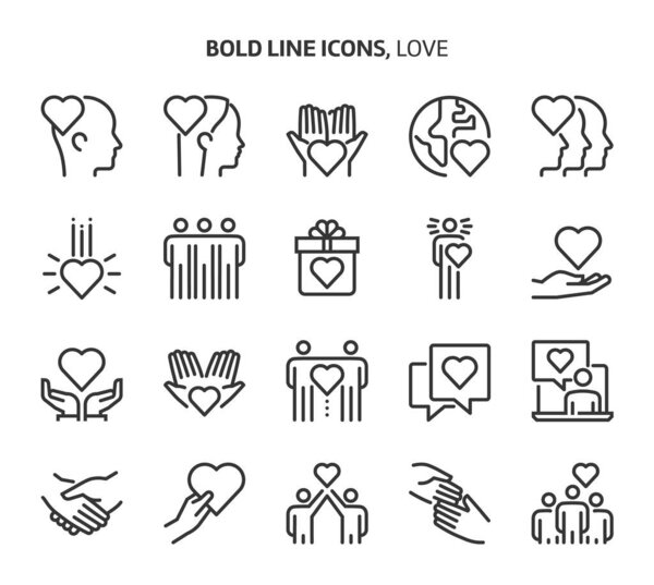 Love, bold line icons. The illustrations are a vector, editable stroke, 48x48 pixel perfect files. Crafted with precision and eye for quality.