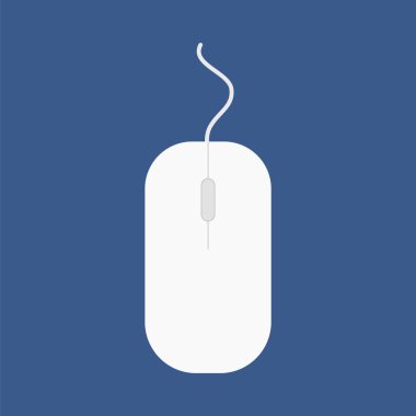 Düz simge bilgisayar faresi mavi arkaplanda izole edildi. Vektör illüstrasyonu.