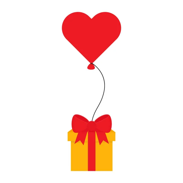 Flaches Symbol Gelbes Geschenk Mit Roter Schleife Und Luftballon Vektorillustration — Stockvektor
