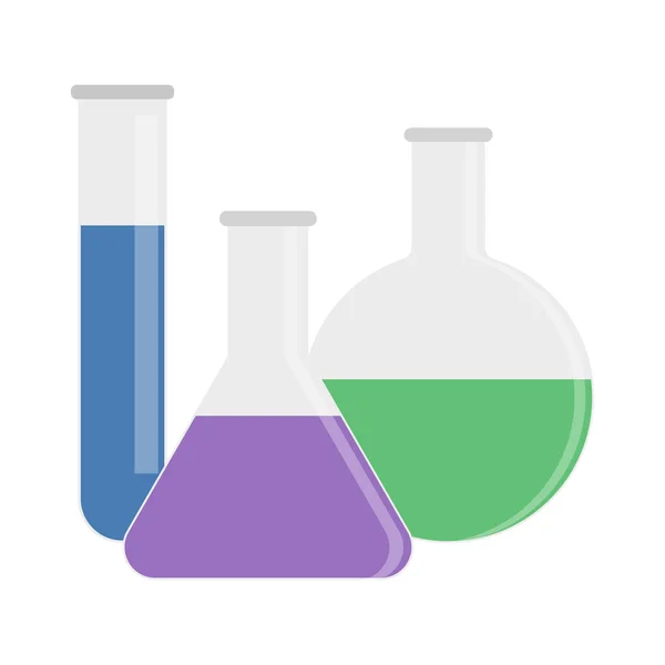 Flacher Satz Reagenzgläser Isoliert Auf Weißem Hintergrund Vektorillustration — Stockvektor