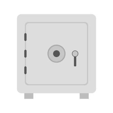 Beyaz arka planda izole edilmiş para için düz ikon banka kasası. Vektör illüstrasyonu.