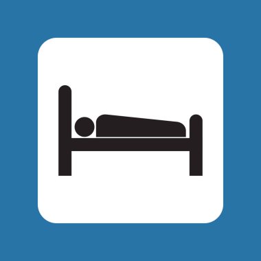 Simgesel konaklama. Yatakta yatan bir adamın silueti. Vektör illüstrasyonu.