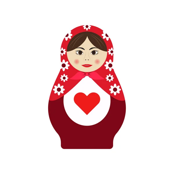 Flat Icon Russian Doll Babushka Isolated White Background Vector Illustration — Stock Vector