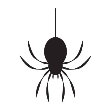 Beyaz arka planda izole edilmiş simge siyah örümcek. Cadılar Bayramı sembolü Vektör illüstrasyonu.