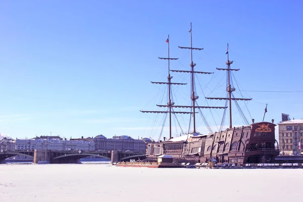 Sailing ship in the port in winter
