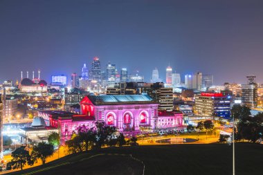 kansas,missouri,usa.  09-15-17, beautiful kansas city skyline at night. clipart