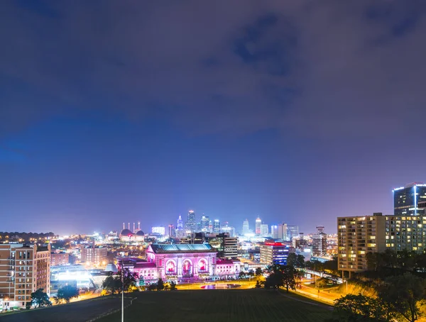 Kansas Missouri Hermoso Horizonte Kansas City Por Noche —  Fotos de Stock