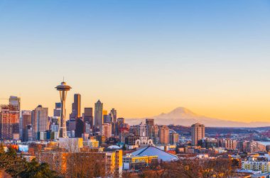 güzel Seattle şehir manzarası Sunset'teki, Washington, ABD.