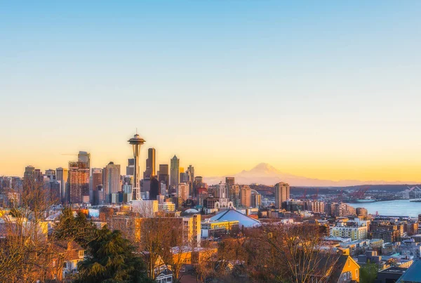 Hermoso Horizonte Ciudad Seattle Puesta Del Sol Washington — Foto de Stock