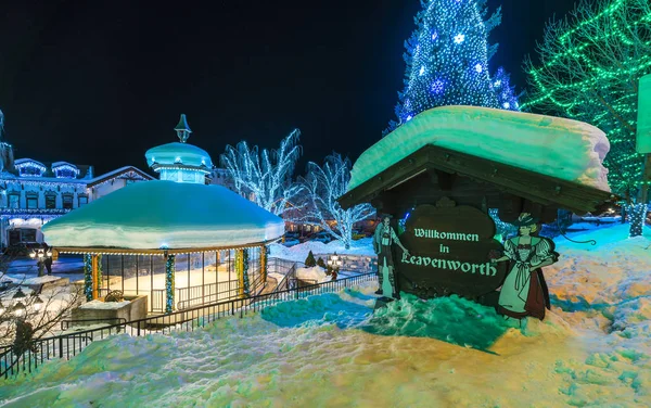 Leavenworth Washington Abd Kışın Işıklandırma Dekorasyonu Ile Güzel Leavenworth — Stok fotoğraf